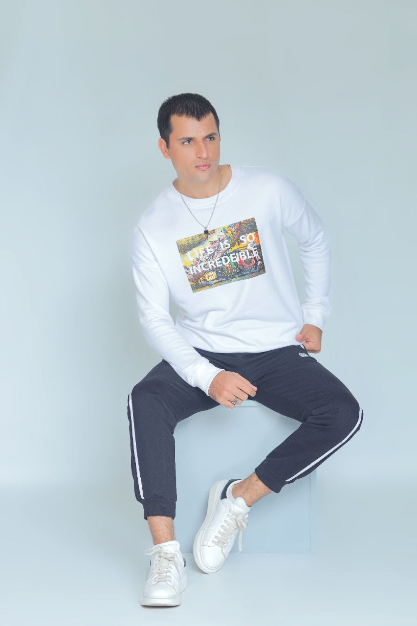 MEN SWEAT SHIRTS WHIITE COLOUR WITH EMB
