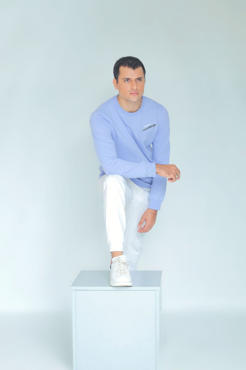 MEN'S SWEATSHIRT BLUE WITH FRONT ZIP STYLE