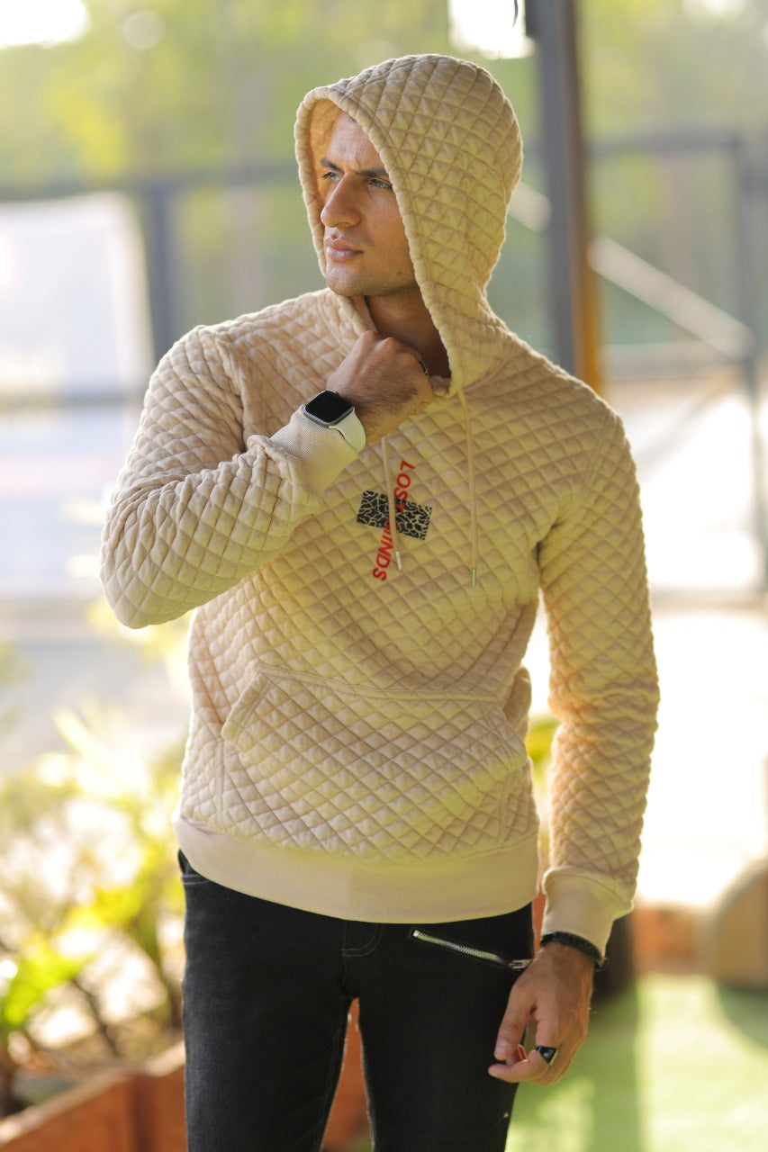 MEN'S HOOD BEIGE WITH FRONT PRINTING LOST MIND