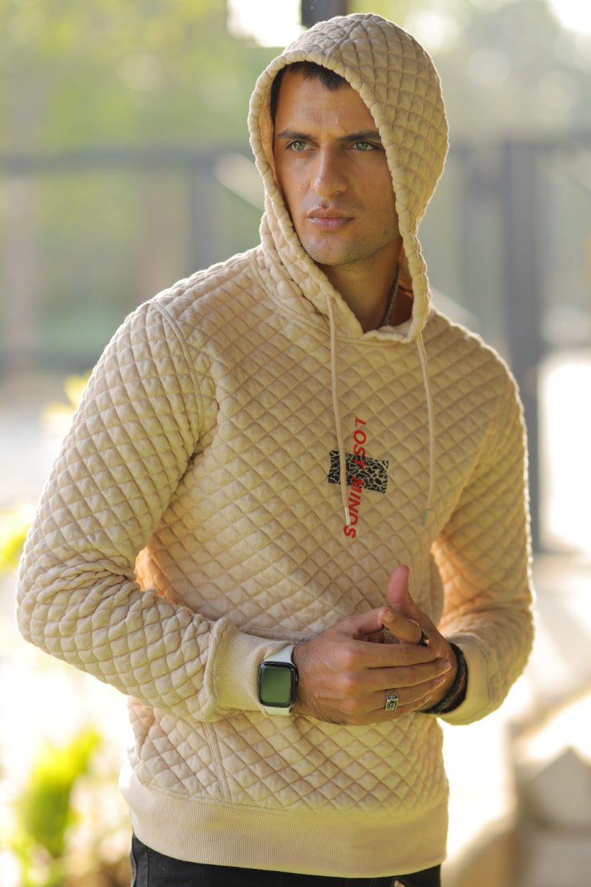 MENS HOOD BEIGE WITH FROR PRINTING LOST MIND