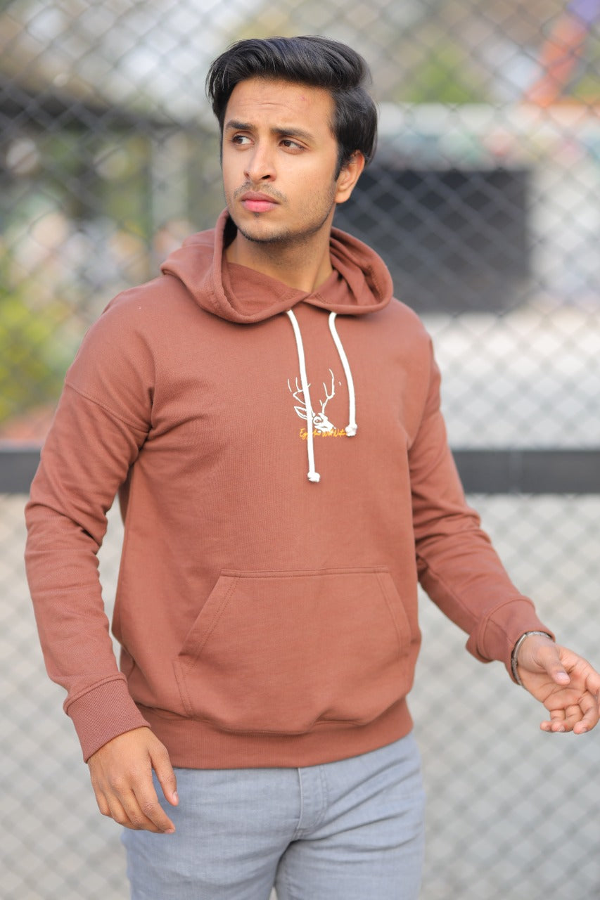 MEN HOOD BROWN WITH FRONT PRINTING