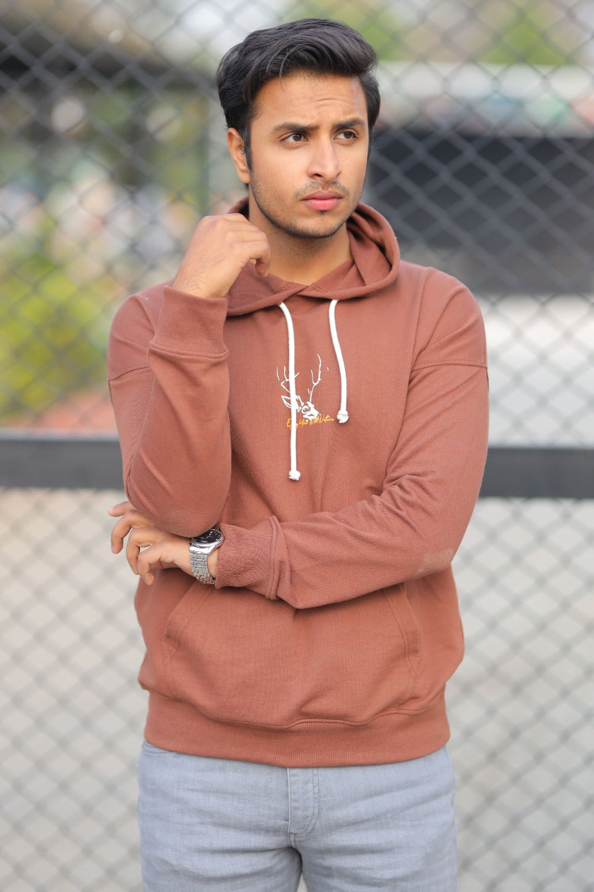 MEN HOOD BROWN WITH FRONT PRINTING