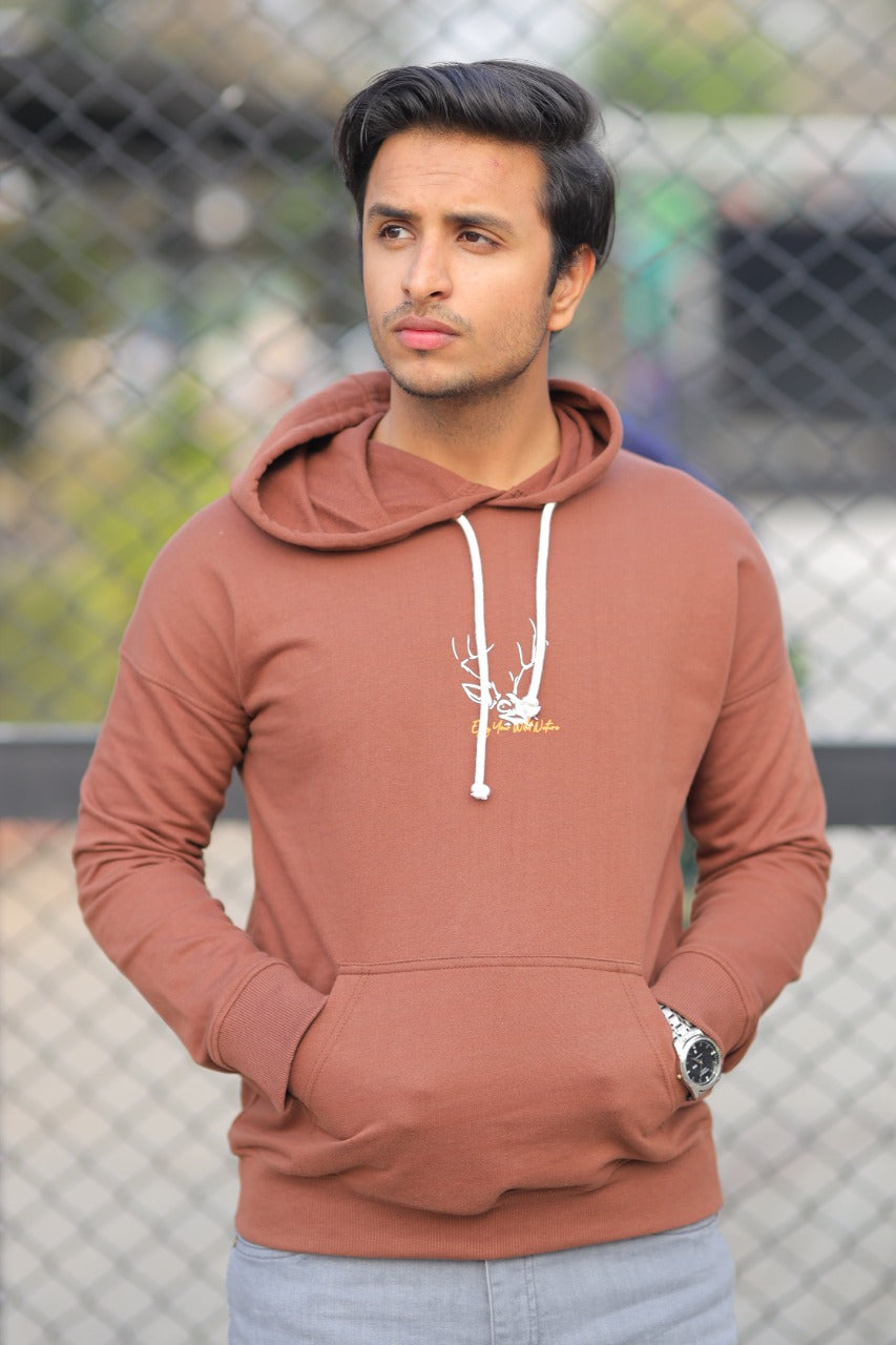 MEN HOOD BROWN WITH FRONT PRINTING