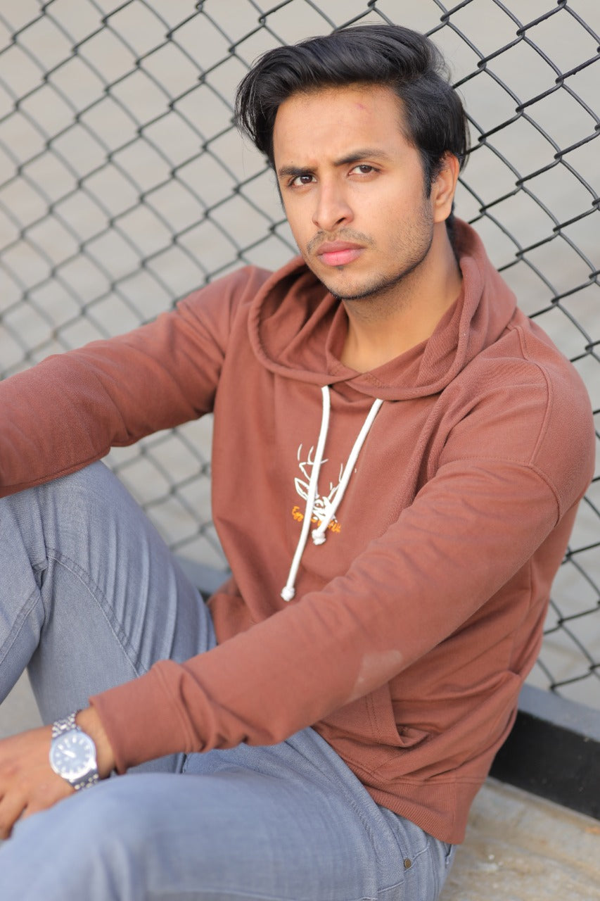 MEN HOOD BROWN WITH FRONT PRINTING