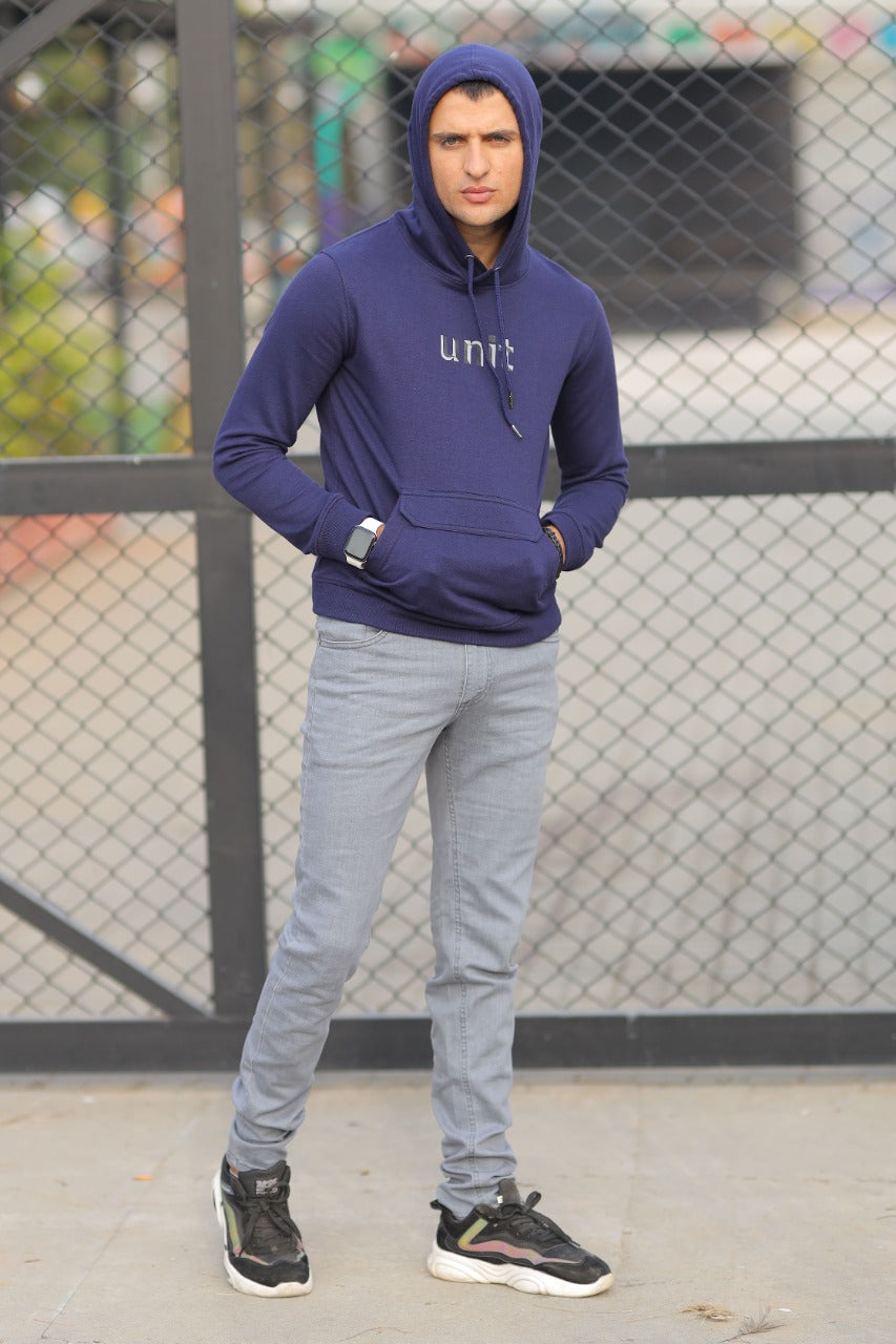 MEN'S HOOD N.BLUE WITH FRONT PRINTING