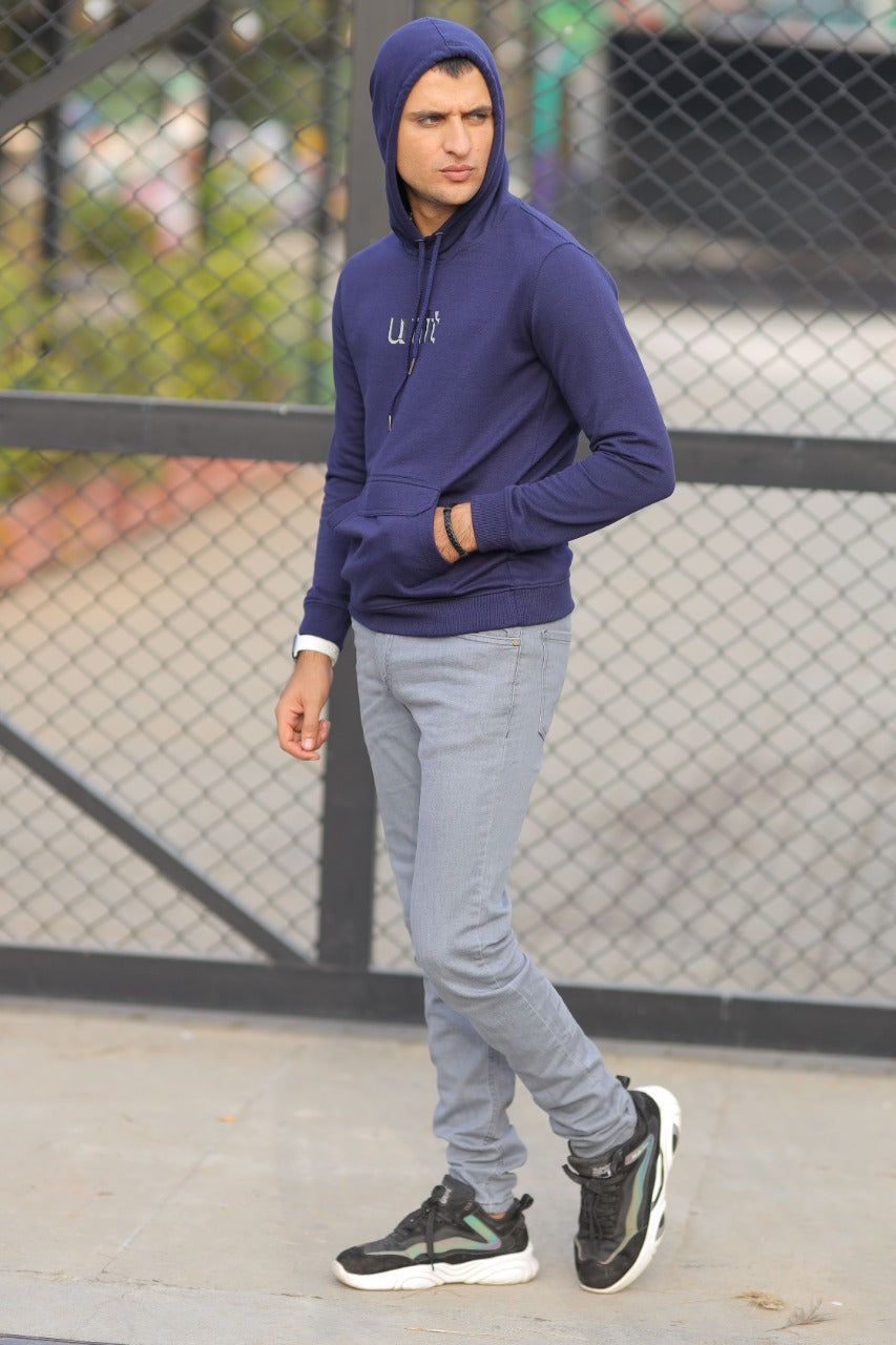 MEN'S HOOD N.BLUE WITH FRONT PRINTING