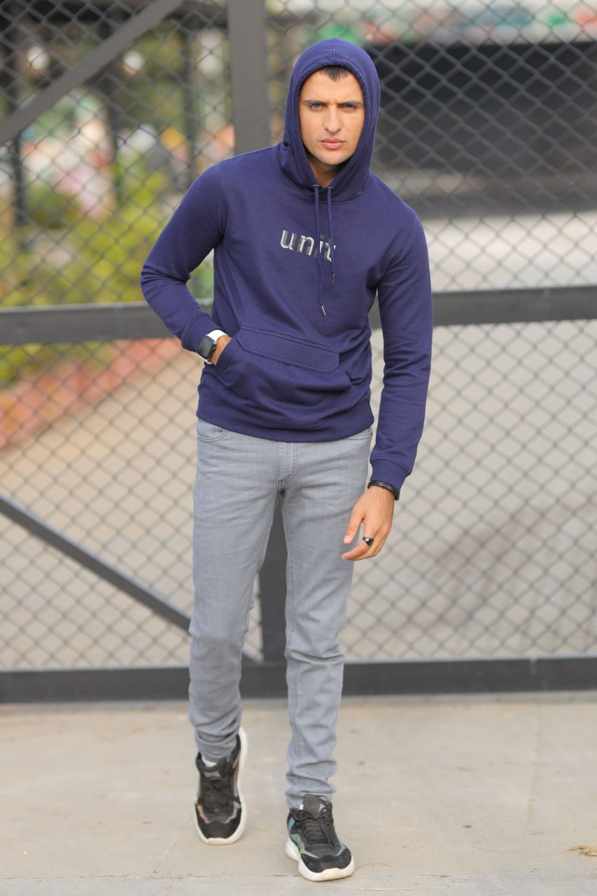 MEN'S HOOD N.BLUE WITH FRONT PRINTING