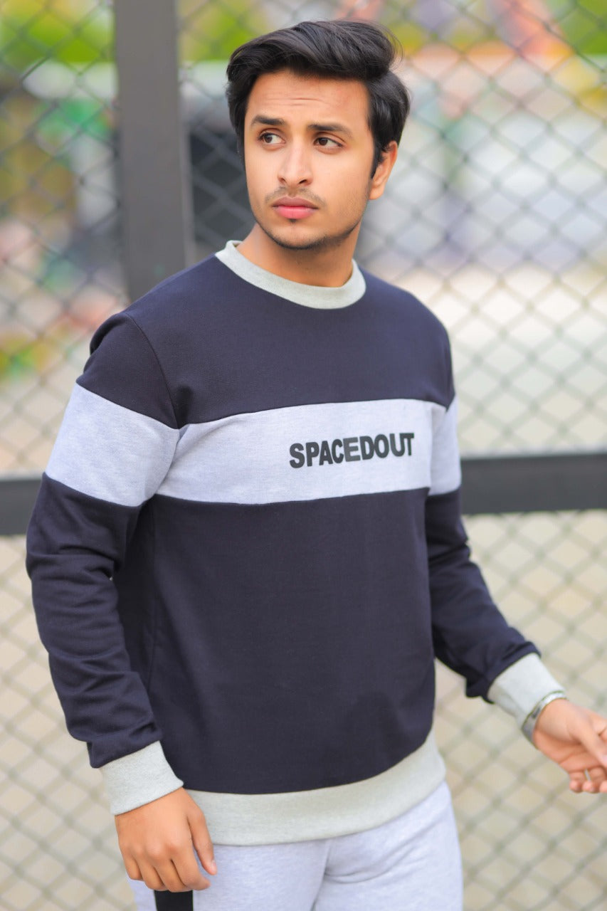 MENS SWEAT SHIRT BLACK GREY WITH SPACEDOUT LOGO