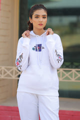LADIES HOOD WHITE WITH FRONT PRINTING