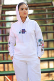 LADIES HOOD WHITE WITH FRONT PRINTING