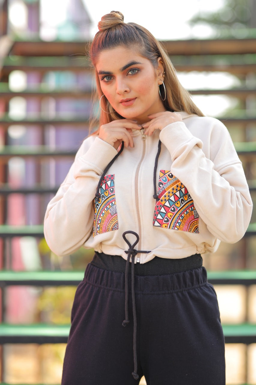 CROP FRONT PRINT HOODIE
