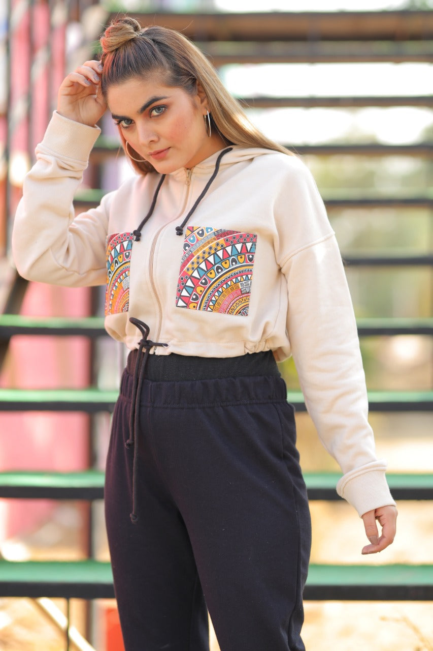CROP FRONT PRINT HOODIE