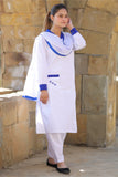 S/Kameez White with R.Blue Collar BSS Logo For Girls F/S