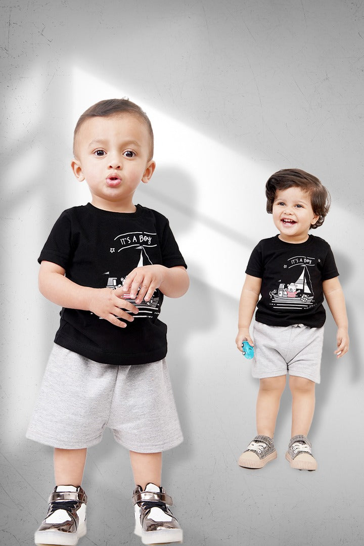 UNISEX BABY SHIRT SHORT SET/ NEWBORN BLACK & CLOUD DANCER COLOR TEE SET