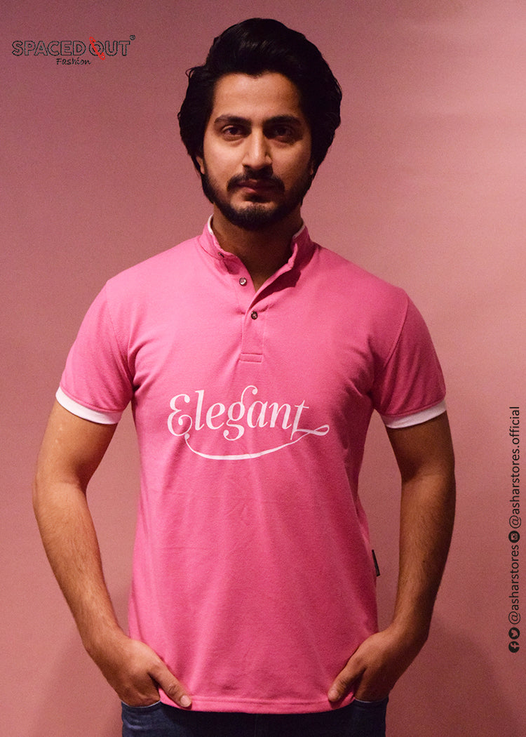 MEN'S POLO SHIRT PINK WITH FRONT PRINT