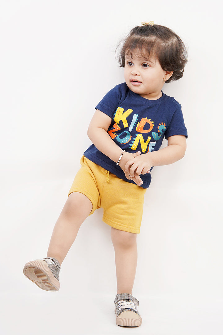 UNISEX BABY SHIRT SHORT SET/ NEWBORN NAVY BLUE & MIMOSA COLOR TEE SET