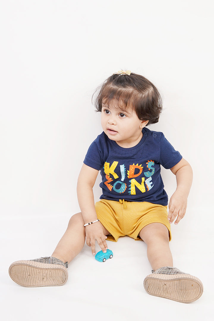 UNISEX BABY SHIRT SHORT SET/ NEWBORN NAVY BLUE & MIMOSA COLOR TEE SET