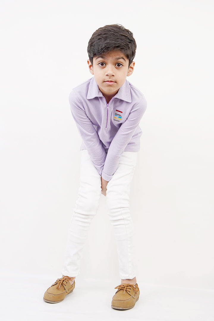 BOY'S PASTEL LILAC ZIP UP POLO SHIRT