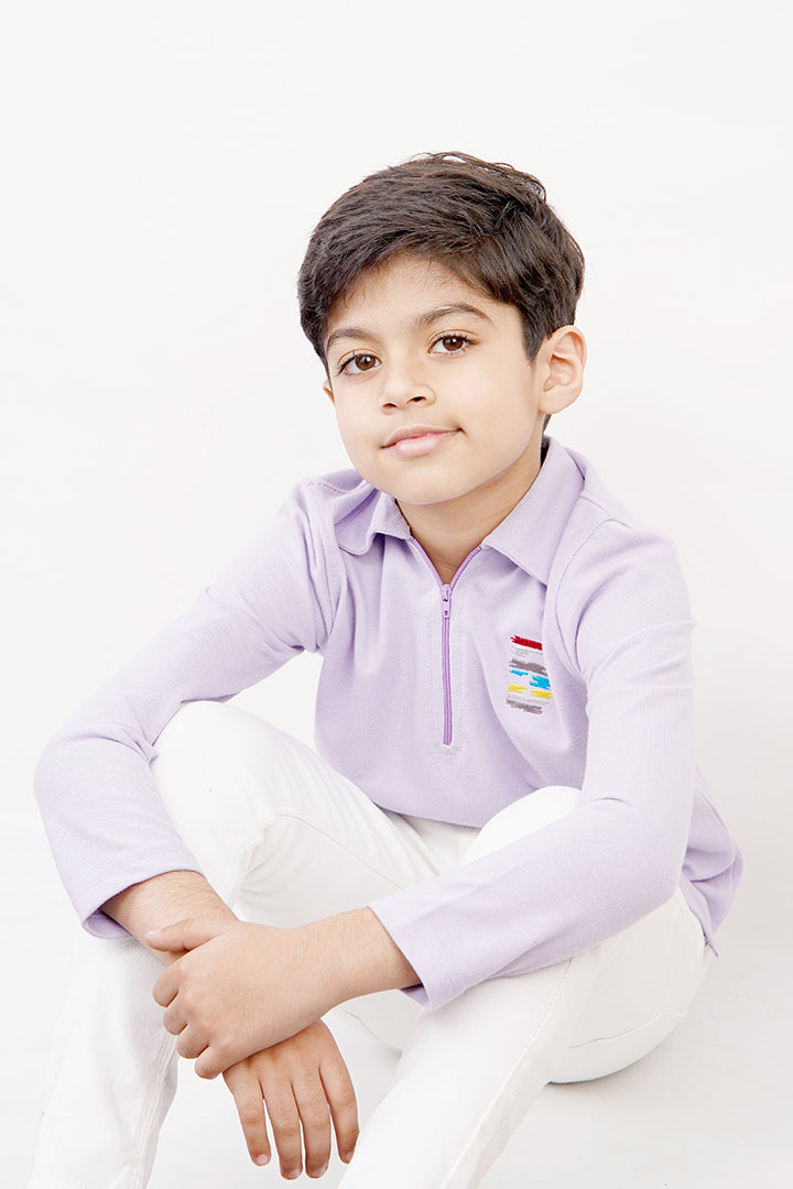 BOY'S PASTEL LILAC ZIP UP POLO SHIRT