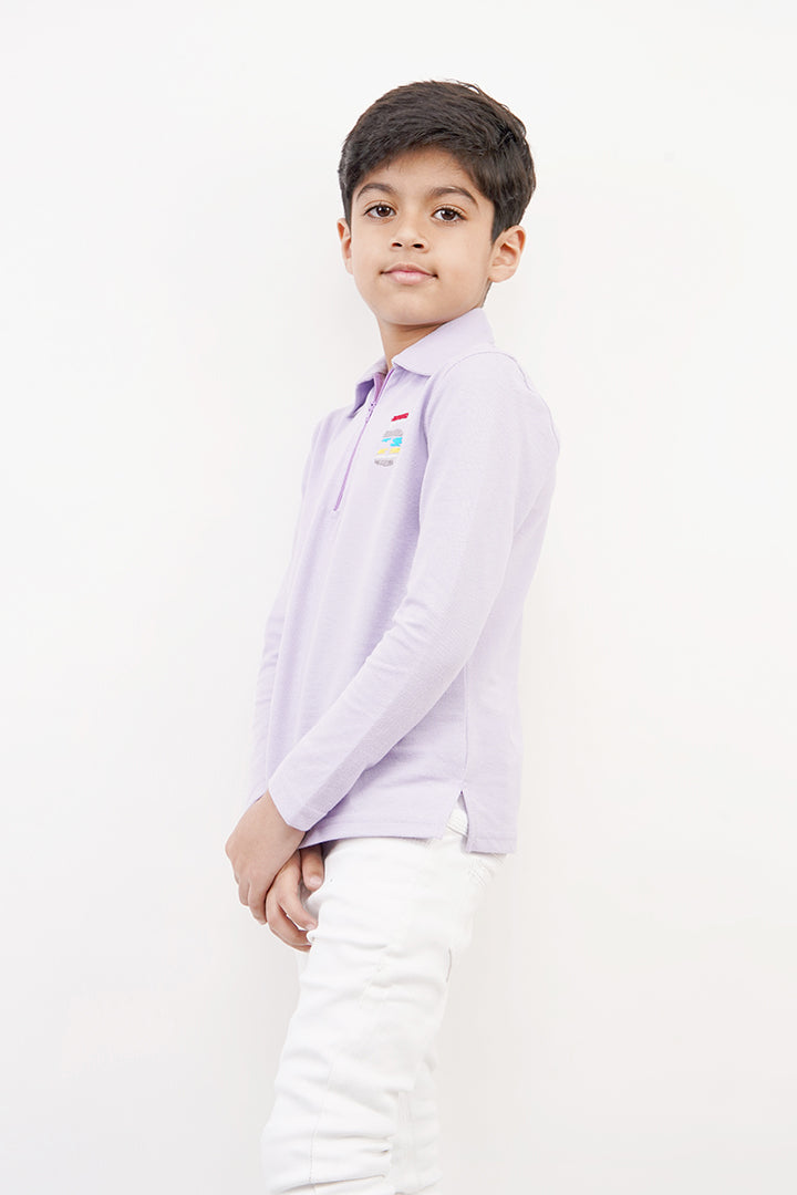 BOY'S PASTEL LILAC ZIP UP POLO SHIRT