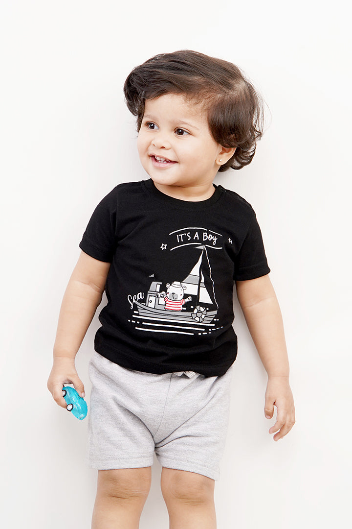 UNISEX BABY SHIRT SHORT SET/ NEWBORN BLACK & CLOUD DANCER COLOR TEE SET