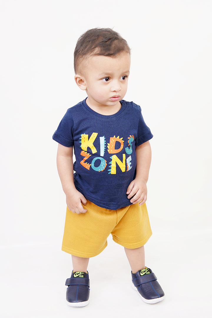 UNISEX BABY SHIRT SHORT SET/ NEWBORN NAVY BLUE & MIMOSA COLOR TEE SET