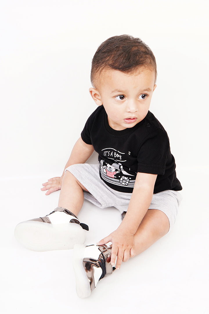 UNISEX BABY SHIRT SHORT SET/ NEWBORN BLACK & CLOUD DANCER COLOR TEE SET