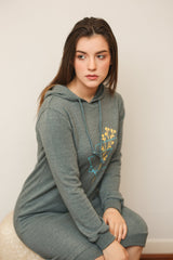 LADIES LONG HOODY WITH FRONT PRINT