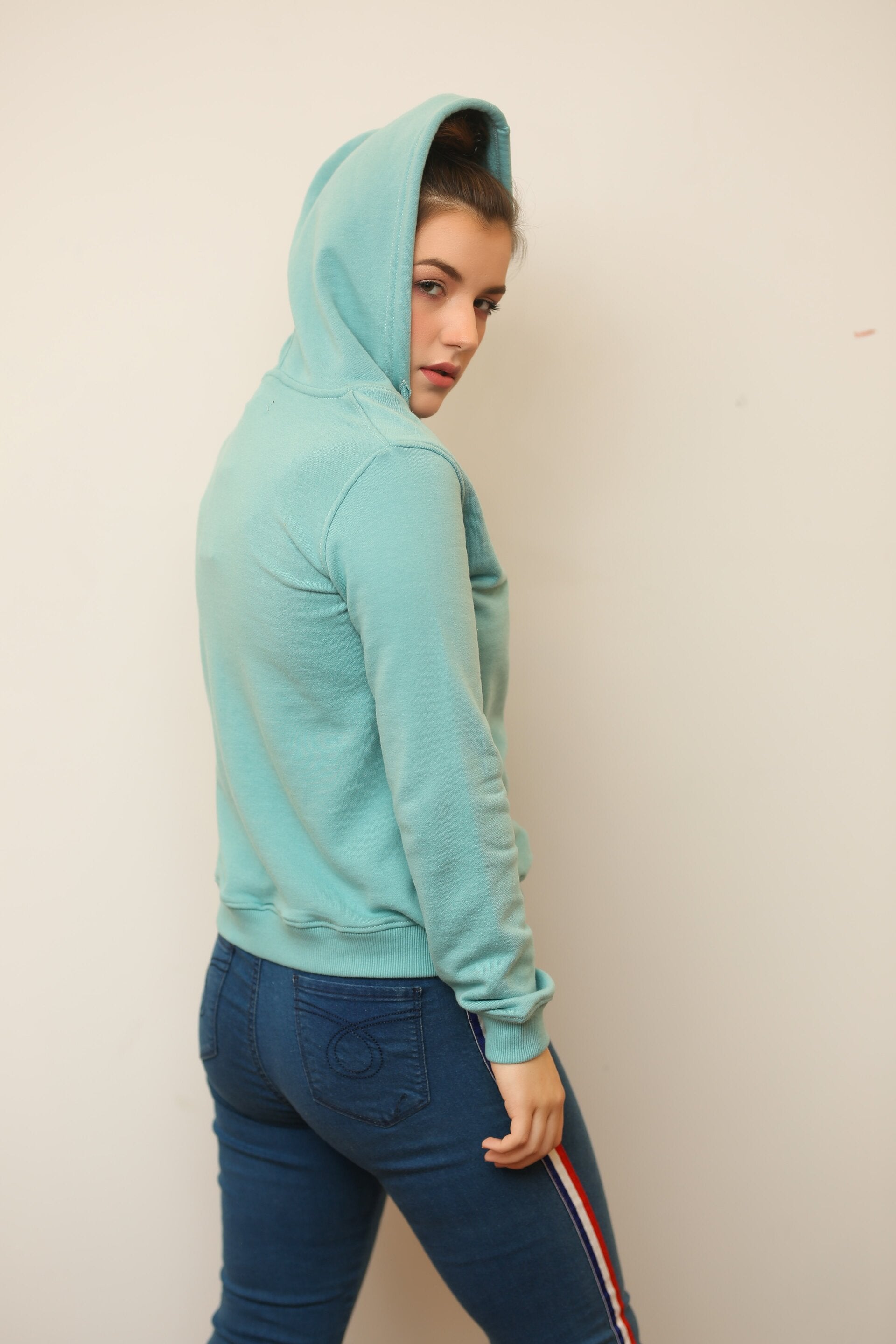 LADIES HOODY ICE BLUE PLAIN