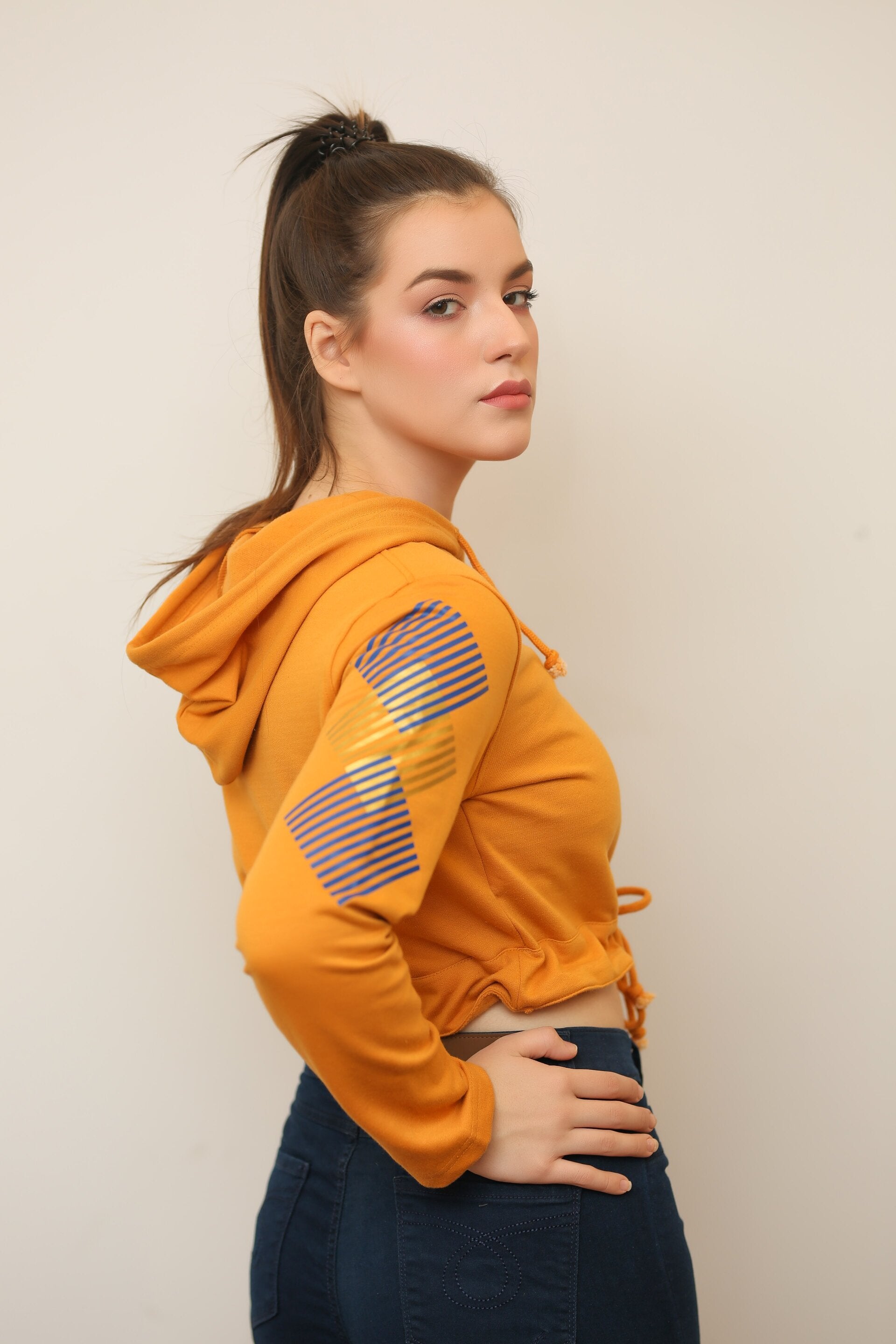 LADIES  HOODY WITH EMB YELLOW
