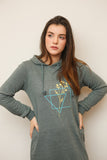 LADIES LONG HOODY WITH FRONT PRINT