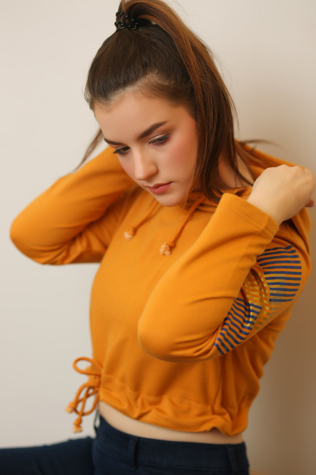 LADIES  HOODY WITH EMB YELLOW