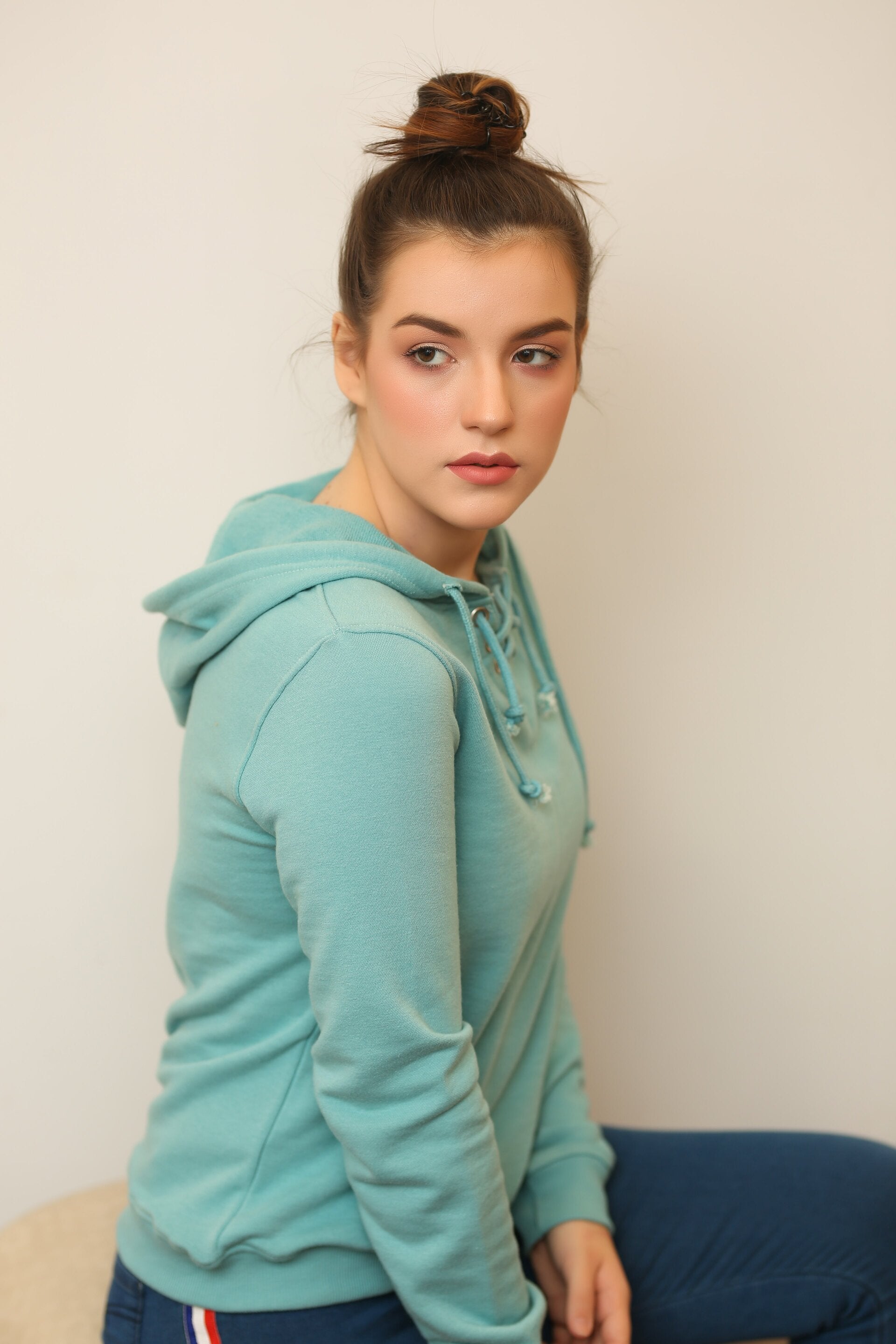 LADIES HOODY ICE BLUE PLAIN