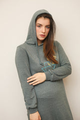 LADIES LONG HOODY WITH FRONT PRINT